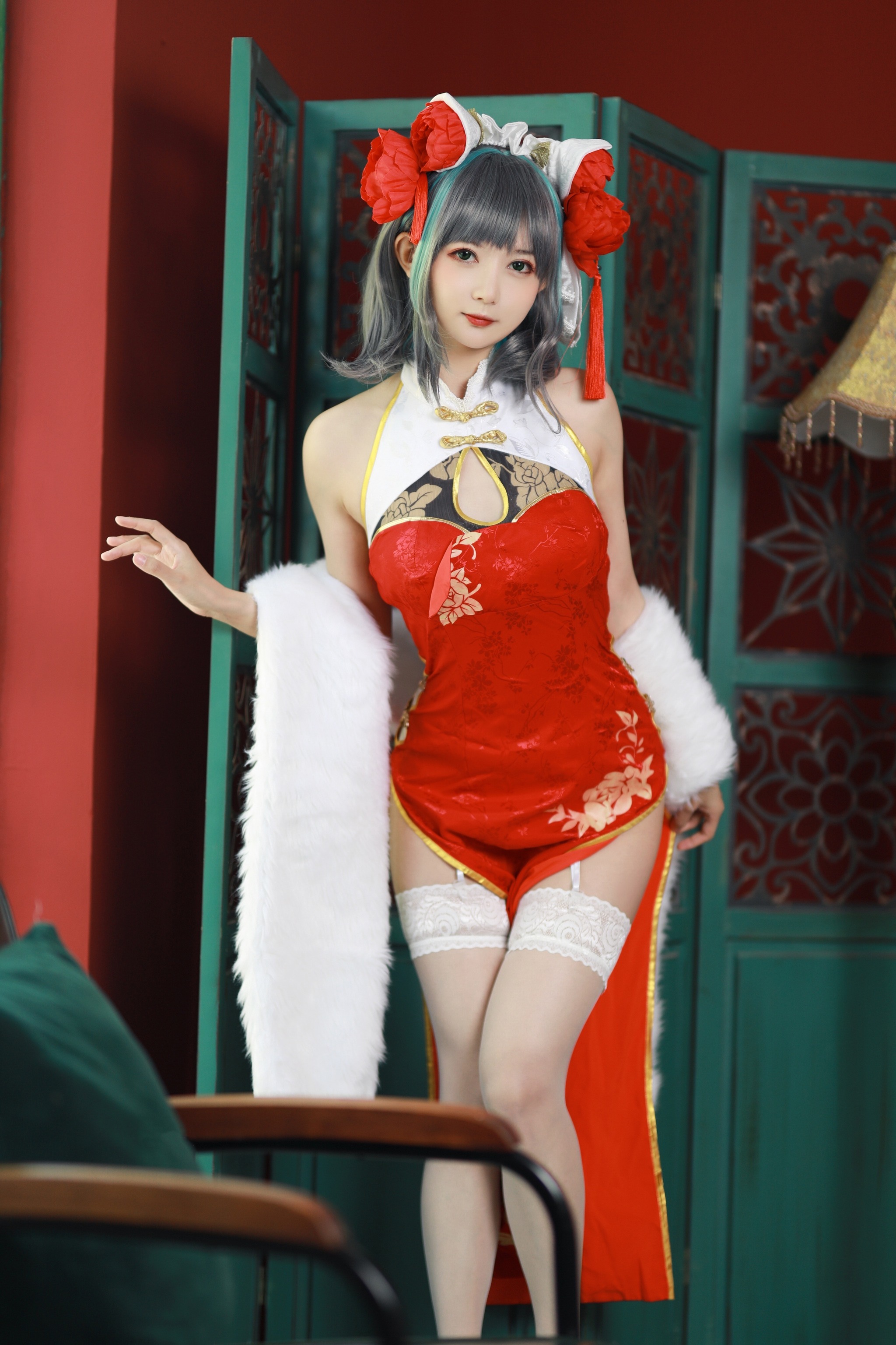 图片[1]-51酱 – NO.018 碧蓝航线-柴郡新春旗袍[12P]-XikXak
